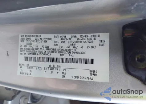 2018 Ford F-250 Xlt from USA, damaged, VIN 1FT7W2BTXJEC81003